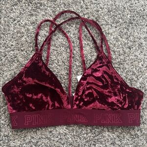 PINK Victoria's Secret Red Velvet Bra with Criss-Cross Design